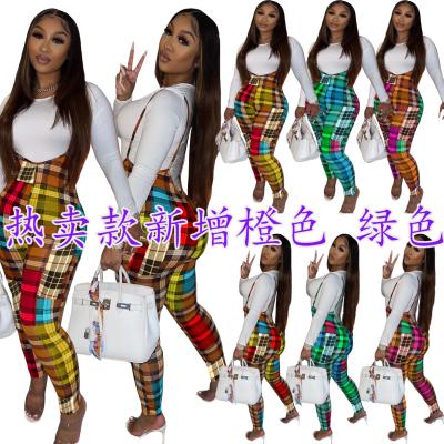 China 2021 QUICK DRY New Autumn 2 Piece Set Women Plaid Overalls With White Long Sleeve T Shirts Two Piece Outfits for sale