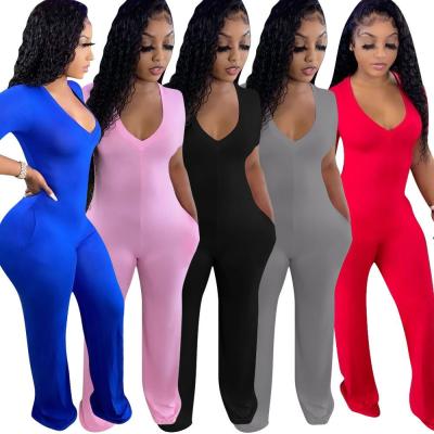 China 2021 Summer Wide V-Neck Women Leg Overalls QUICK DRY Satin Women Shape Short Sleeve Overalls Rompers for sale