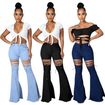 China New Arrivals QUICK DRY Women's Pants Jeans For Women Women Ripped Rocket Panties Hollow Out High Waist Bandage Jean Denim Pants for sale