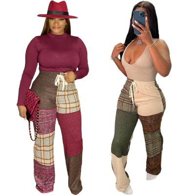 China QUICK DRY Women Winter Clothes Plaid Patchwork Trousers Pants For Lady Outdoor Pants Ladies Wide Leg Sweat Joggers Flare Cargo Track Pants for sale