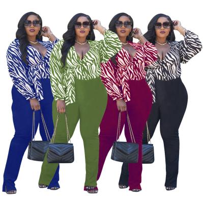 China QUICK DRY 5Xl Plus Size Women's Clothing Club Team 2 Piece Set Women Autumn Striped Long Sleeve Casual V-Neck Top Two Piece Set for sale