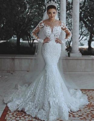 China ZH0923G Breathable Scoop Arabic Mermaid Wedding Dress 2021 Long Sleeves Applique Middle East Beaded Bridal Wedding Dresses Bride Gowns for sale