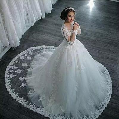 China Anti-wrinkle in stock women plus size lace wedding dress with train african wedding dresses long sleeve beading sequin wedding dress for sale