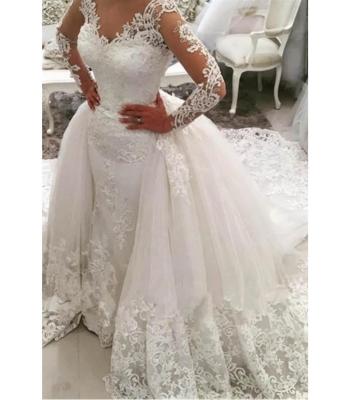 China Breathable Gorgeous V Neckline Long Trail Buttons Detachable Weeding African Bridal Gowns Fashion Mermaid Wedding Dresses for sale