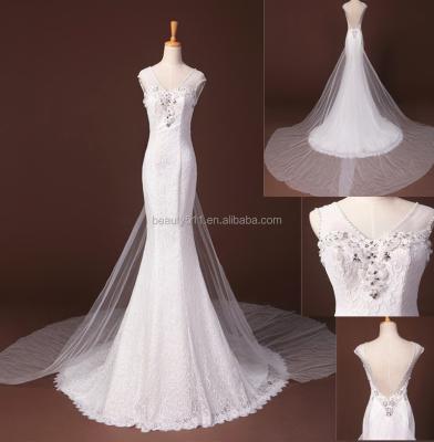 China Dry Cleaning 2021 New Design V Neck Cap Sleeve Sheath Trumpet Lace Wedding Dress Bridal Gowns ZS024 for sale