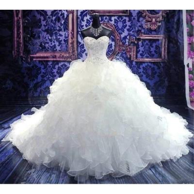 China 2021 Luxury Anti-static Beaded Wedding Dresses Cathedral Church Ball Gown Organza Princess Gown Sweetheart Corset Embroidery Bridal Gown for sale