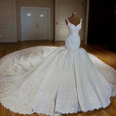 China 2021 Royal Mermaid Wedding Dresses Satin V-Neck Train Vintage Long Wedding Dress Dry Cleaning Lace Up Bridal Gowns Vestido de novia for sale