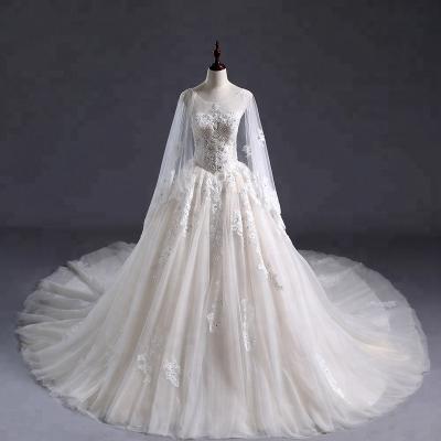 China 2021 Bride Wedding Dress Anti-Static Luxury High Quality Flower Appliqued Ball Gown Beaded Long Sleeve Crystal Bridal Gown Wedding Dress for sale