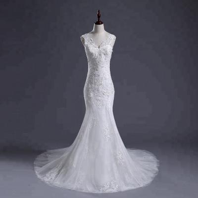 China Real Anti-Static Vestidos De Novia Wedding Dresses Lace Applique Dresses French Fishtail Mermaid Wedding Dresses 2021 Lace Wedding Dress for sale