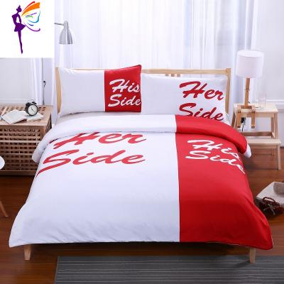 China Antistatic 3D Style Her Her Side Printed Polyester Three Piece Bedding Set for sale