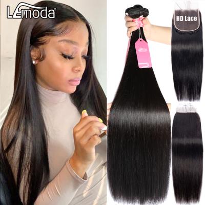 China Barely Shedding Soft Thick Straight Brazilian Virgin Hair Bundles With Closure Straight Hair 3 Bundles With Closure Remy 4x4 5x5 HD Lace Closure With Bundles for sale