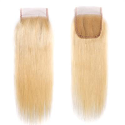 China Virgin Remy Hair Pre-Plucked Baby Hairline Straight Swiss Closure Barely Shedding Thick Soft Soft 4x4 Lace Headband Human Raw Blonde Closure 613 for sale