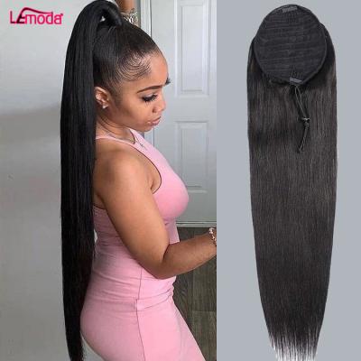 China Wholesale Price Silky Straight Human Hair Virgin Brazilian Raw Hair 30 Inch Long Straight Clip In Drawstring Hair Ponytail for sale