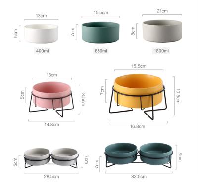 China Automatic Cat Dog Bowls With Wooden Stand With Double Ceramic Bowls Raised Feeder For Pet for sale