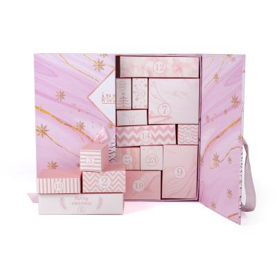 China Recyclable Custom Design Rectangle Rigid ODM ECO OEM Rectangle Christmas Gift Pink Calendar Birthday Countdown Blind Paper Box for sale