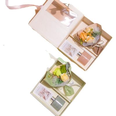 China Recyclable Mini Greeting Colorful Romantic Rose Card Aromatherapy Flower Soap Stain Ribbon Reticle Wedding Paper Box Multiple Present for sale