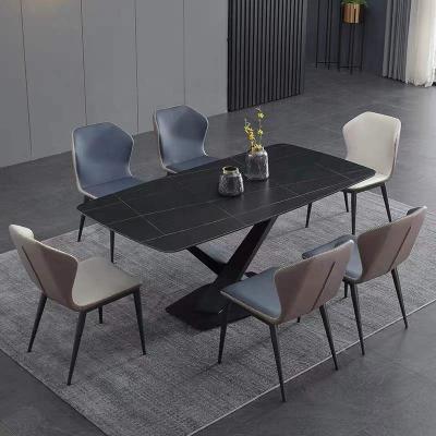 China Wholesale Modern Expandable Mesa Black Expandable Marble Dining Table Set 6 Chairs 8 Seater Kitchen Restaurant Dining Room Furniture for sale