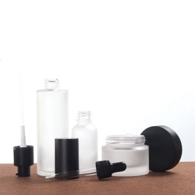 China Wholesale Matte Polish Cosmetic Containers Essential Oil Dropper Bottles Glass Bottle With Bare Pump Skin Care Bottles Set Glass for sale