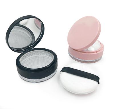 China Loose Powder Matte Black Loose Powder Jar With Empty Round Matte Lid Transparent Glass Bottle Powder Puff Loose Powder Container for sale