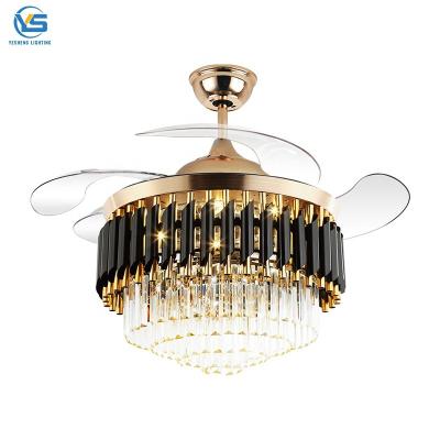 China EUROPEAN LED K9 Ceiling Fans Chandelier New Arrival Crystal Multifunctional Led AC Motor Fan Hotel Ceiling Light Ventilador de techo 220v for sale