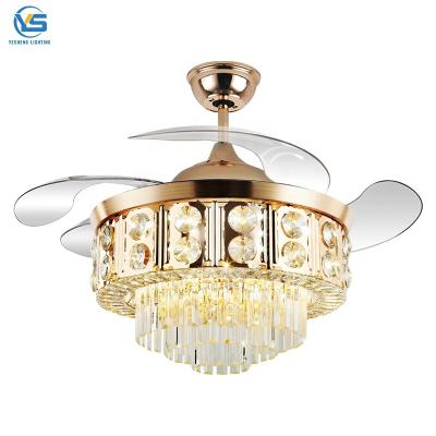 China 2022 EUROPEAN New Arrival LED Ceiling Fans Chandelier Light Fans 220v AC Motor Luxury Hotel Remote Control Ceiling Light With Fan for sale