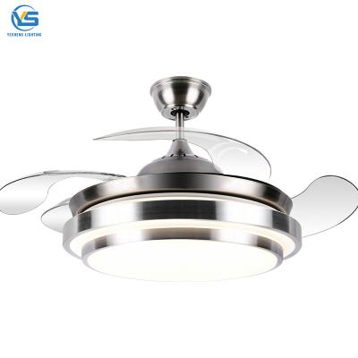 China Modern Ceiling Fan With LED Blades 42 Inch Light Acrylic Shade Chandelier Light Remote Control Retractable Folding Fan for sale