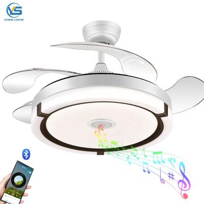 China 42 inch modern 110v 220v folding remote control ceiling fans with designer luz scam ventilador oculto techo lightsled for sale