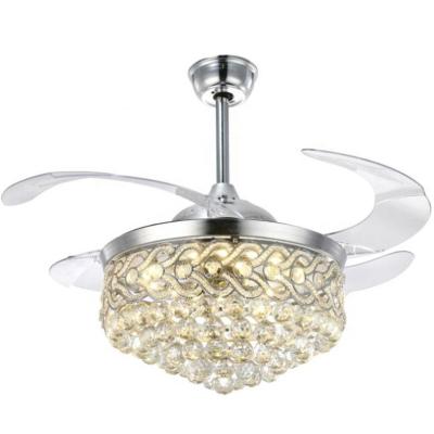 China Traditional LED Ceiling Fan With Silver Crystal Ceiling Lamp 42 Inches 110V 220V With Remote Control For Living Room for sale