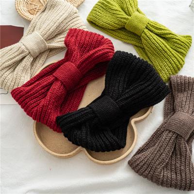 China Girls Hair Decoration Knitted Woolen Headband With Cross Hair Edges Hair Band Women Wide Elastic Soft Headband for sale