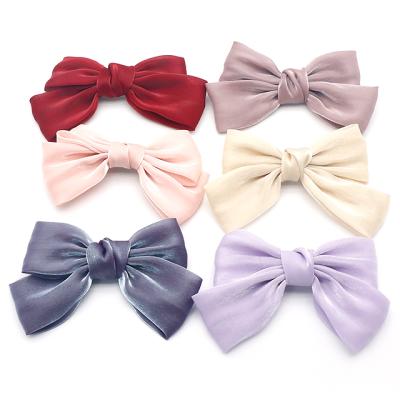 China Girls Hair Decoration Fashion Women Headband Solid Color Silk Elastic Satin Large Hanger Spring Clip for sale