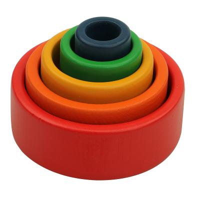 China Wood Set 5 Wooden Rainbow Stacking Small Toys Educational Bowl for sale