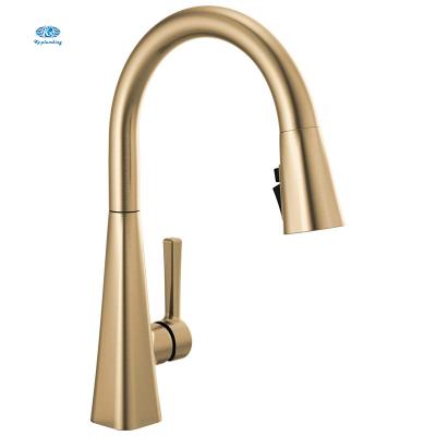 China Pull Out Spray Champagne Bronze Pull Down Kitchen Taps Gold Zinc Spring Kitchen Sink Faucet With Magnetic Coupling Spray Head for sale