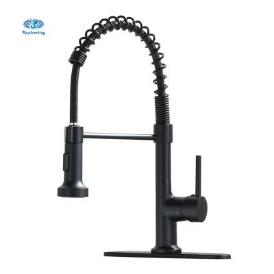 China Pull Out Spray Matte Black Deck Plate Commercial Spring Kitchen Faucet Single Handle Kitchen Faucet With Pull Down Sprayer for sale