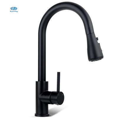 China Matte Black Single Hole Single Handle Spray Faucets Stainless Steel RV Pull Down Kitchen Sink Faucets With Pull Out Sprayer for sale