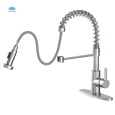 China Pull Out Spray Kitchen Faucet With Pull Down Sprayer, Stainless Steel Commercial Single Handle Spring Kitchen Sink Faucets for sale