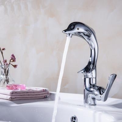 China Bathroom Creativity Basin Faucet Dolphin Brass Copper Faucet High Quality Thermostatic Faucets Double Handle for sale