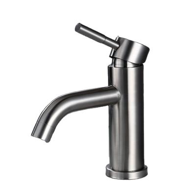 China Thermostatic Faucets 304 Stainless Steel Curved Solid Body Spout Mixer Brushed Hot and Cold Water Basin Faucet for sale