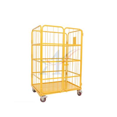 China Collapsible Yellow Roll Cage Container 800*600*1450mm With 2 Doors for sale