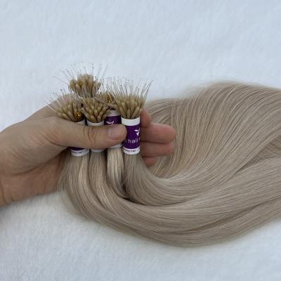 China Soft and natural no knots hair extensions pre bonded elastic nanotips virgin hair extensionshot sale ramy cuticle lined high quality for sale