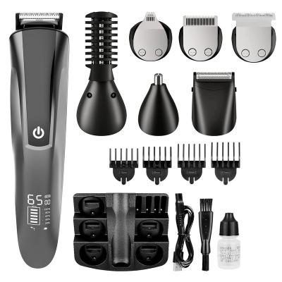 China Low Noise / High Speed ​​/ 6 in 1 Multifunctional Professional Low Noise Hair and Beard Trimer Clioper Trimmer Barber Hair Clippers for Men with LCD Display for sale