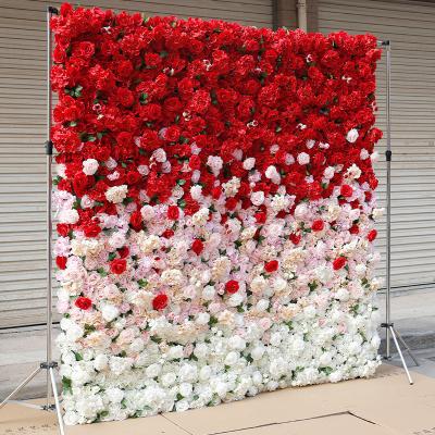 China Fabric Back + High Simulation Flower Wedding Fabric 3D Deco Gradient Flower Panel Floral Wall Panel for sale