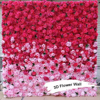 China Fabric back + red simulation flower feet beautiful artificial flower background custom high wall 3d wedding and silk flower wall 8x8 roses for sale