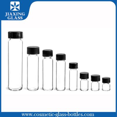 China Transparent Glass Vial With Black Plastic Screw Cap Personal Care Use for sale