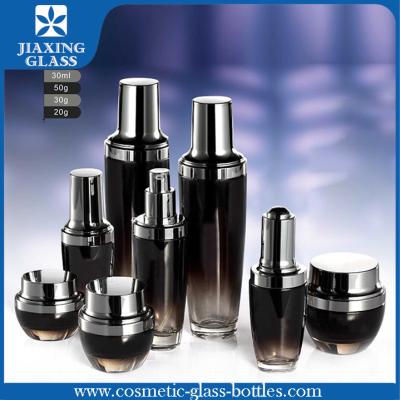 China Black Empty Cosmetic Glass Bottle And Jar Sets 30ml 50ml 100ml For Skincare Package for sale