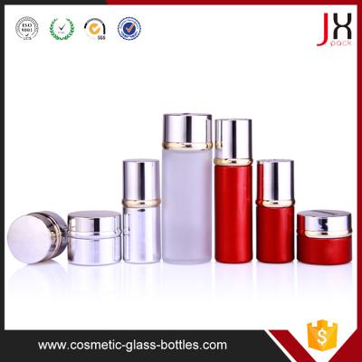 China Luxury 100ml 120ml Round Frosted Cosmetic Glass Lotion Bottle with Plastic Lid for sale