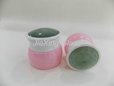 China Cute Pink Glass Cosmetic Jars 30ml 50ml Round Face Cream Container Packaging for sale