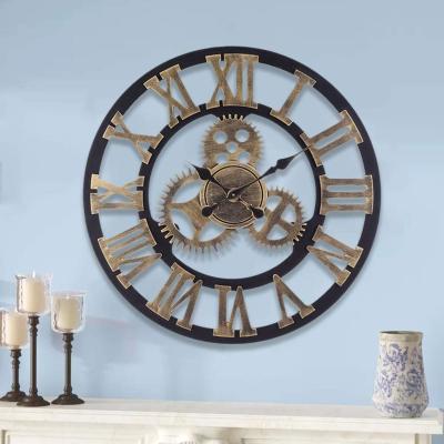 China Large Antique Rustic Wooden Type Watch Roman Digital Wall Clock 80cm Style Antique Round Unique Movement 3D Design for sale