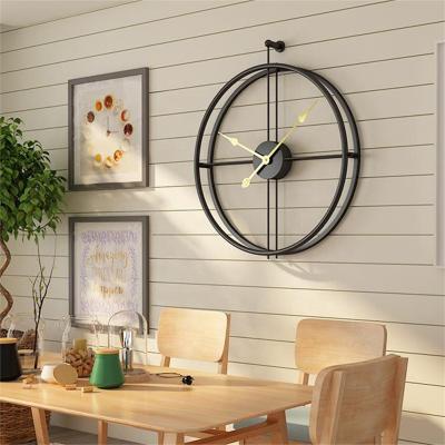 China Hot Sale Antique Black Style Metal Skeleton Round Roman Numerals Minimalism Home Decor Round Wall Clock for sale