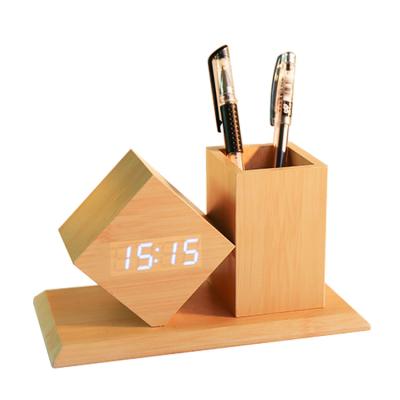 China Wooden Cube Table Calendar Desk Calendar Pen Holder Customized Multifunctional Desk With Alarm Clock for sale