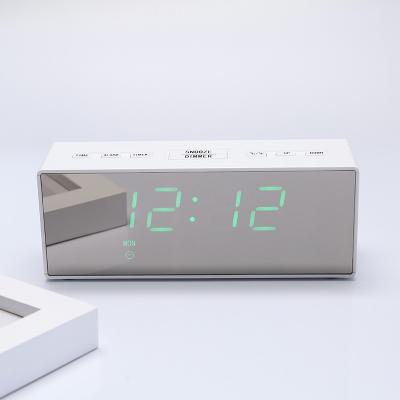 China Diy Electric Calendars ABS Creative Logo Illuminated Digital Display Mirror Calendar Day Table Led Alarm Clock With Temperature for sale